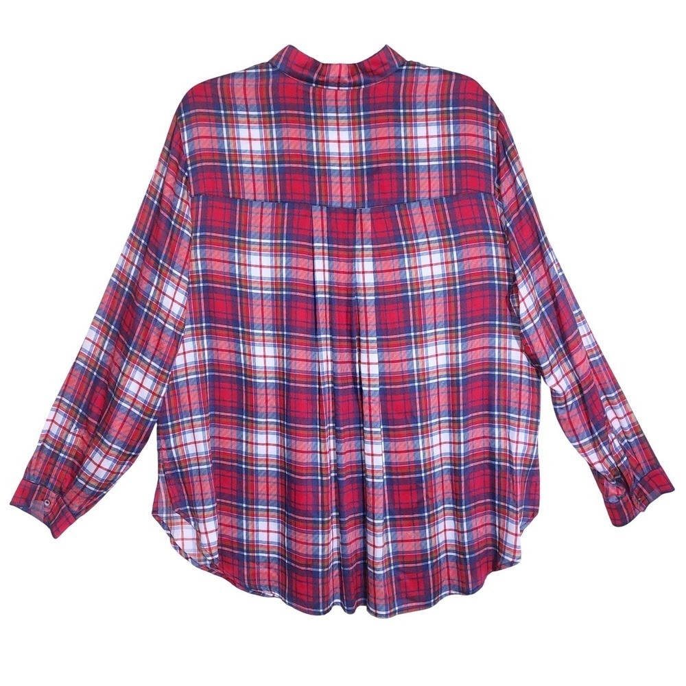 BASLER Women's Soft Red Blue Plaid Long Sleeve Button Up Shirt Comfort EUC - Picture 5 of 8